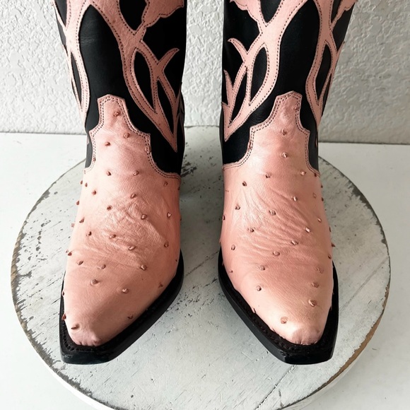 Lane Jolene Ostrich Boots pink and black 7 - Picture 8 of 12